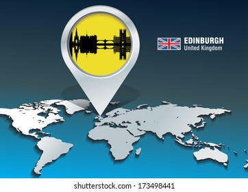 Map pin with Edinburgh skyline - vector illustration