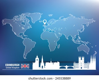 Map pin with Edinburgh skyline - vector illustration