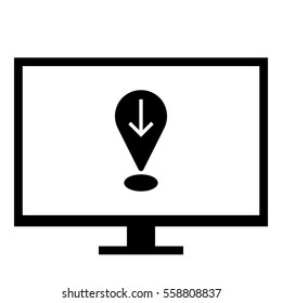Map pin enclosed in a computer screen - Black glyph icon