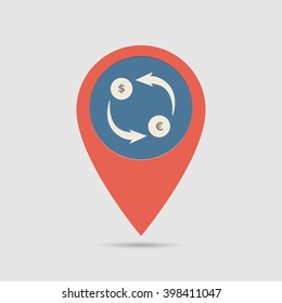 Map pin for exchange money place. Vector illustration