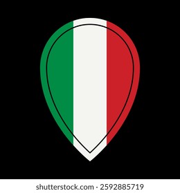 Map pin filled with the colors of the Italian flag. Location pointer for indicating locations related to Italy. Vector icon for mobile apps, UI and web design