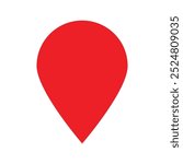 Map pin filled with a solid red color. Location tag template. Simple location pin shape isolated on a white background