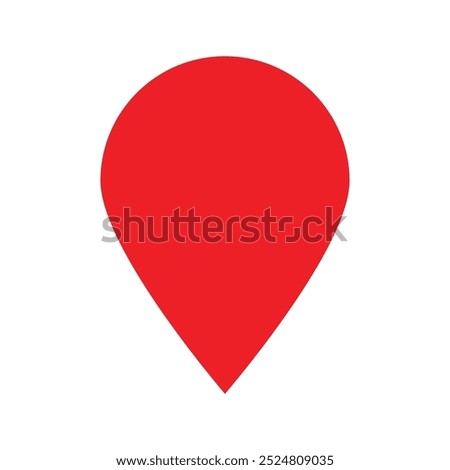 Map pin filled with a solid red color. Location tag template. Simple location pin shape isolated on a white background