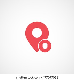 Map Pin Firewall Shield Red Flat Icon On White Background