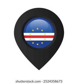 Map pin with the flag of Cape Verde on it. Black location marker isolated on white background