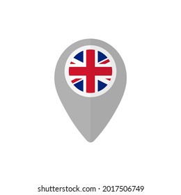 Map pin with the flag of the United Kingdom. 