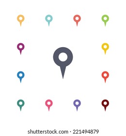 map pin flat icons set. Open round colorful buttons. Vector 