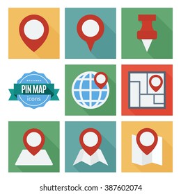 map pin flat icons set