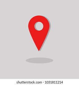 Map pin flat vector icon,red map pin with shadow.