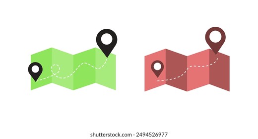 Map with map pin flat. Vector illustration isolated on white background