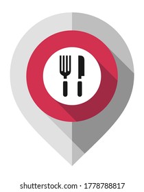 Map pin, food symbol, gps pointer folded from gray paper
