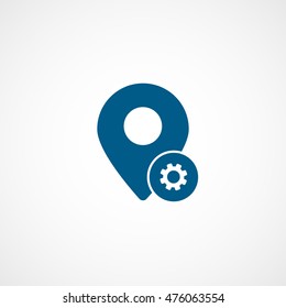 Map Pin Gear SEO Blue Flat Icon On White Background