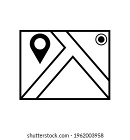 Map with pin, geo locate, pointer icon. Black icon isolated on a blank background. Can be edited and changed colors. 