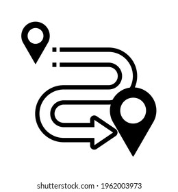 Map with pin, geo locate, pointer icon. Black icon isolated on a blank background. Can be edited and changed colors. 