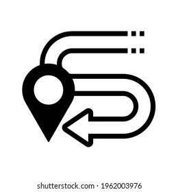 Map with pin, geo locate, pointer icon. Black icon isolated on a blank background. Can be edited and changed colors. 