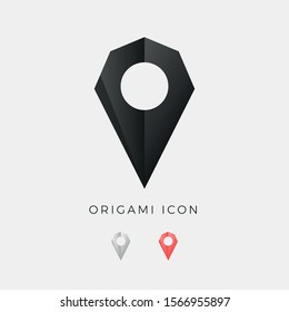 Símbolo geométrico del pin de mapa - geolocalización, ubicación, gps, marcador, puntero, ruta, carretera, navegación, posición, pictograma - Ilustración vectorial del icono del cristal del origami