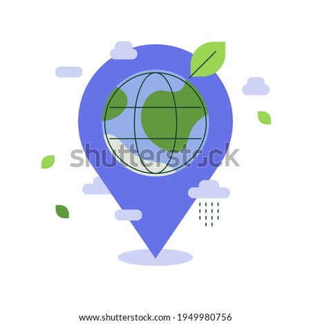 Map pin with globe. Planet Earth. Modern flat illustration. Vector file.