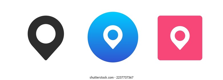 Map pin GPS location searching pointer direction navigation icon set vector flat illustration. Cartography distance finding travel navigate tag discovery exploration global positioning system