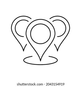 diseño vectorial de línea de grupo de pines de asignación, icono de línea de trazo editable