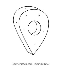 Mapa el pin con el estilo del doodle dibujado a mano. Ilustración vectorial aislada en blanco. Colorido de la página.