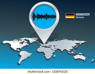 Map pin with Hannover Skyline - vector illustration