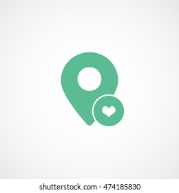 Map Pin Heart Liked Green Flat Icon On White Background