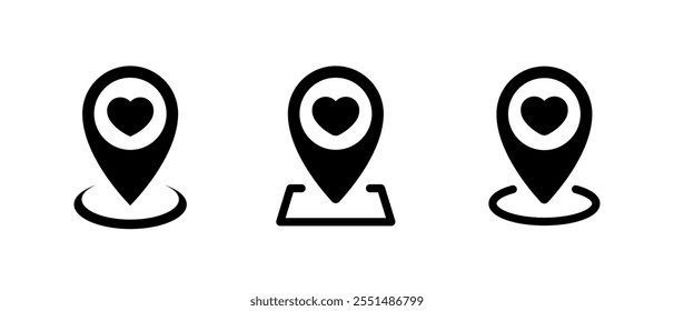 Map pin with heart, love icon. Favorite place sign symbol