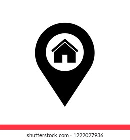 Map pin in home icon vector, house symbol. Simple, flat design for web or mobile app