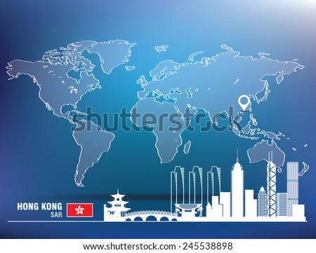Map pin with Hong Kong skyline - vector illustration