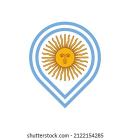 icono del pin del mapa de la bandera argentina. aislado en fondo blanco