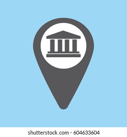 Map pin icon with bank, university