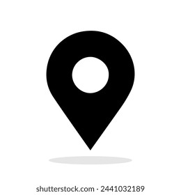 Icono de pin de mapa. Icono de ubicación de pin de mapa negro aislado sobre fondo blanco. Símbolo de marcador de mapa. Ilustración de vector