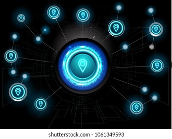 Map pin icon / Check in location concept neon  Abstract Blue black modern futuristic background vector illustration.