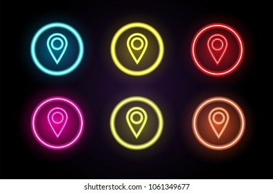 Map Pin Icon / Check In Location Concept Neon Vector Illustration.
