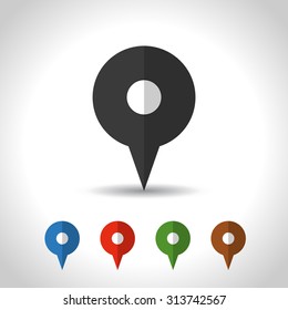 map pin icon. color set. flat design, vector