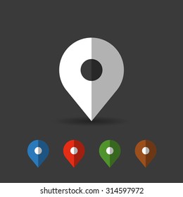 map pin icon. color set. flat design, vector
