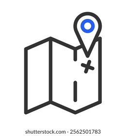 Map with pin icon. Concept of location, navigation, and direction.