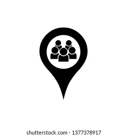 Map pin icon with crowd sign