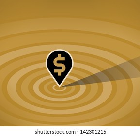 Map pin icon with dollar symbol. Stylish design vector illustration with vintage colors. Idea - Business Success and big profit direction. Enjoy!