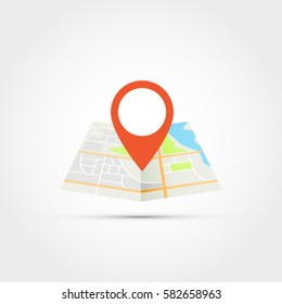 Map with pin icon -Flat position mark sign, navigation vector for website and mobile app