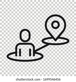 Map pin icon in flat style. Gps navigation vector illustration on white isolated background. Locate position business concept.