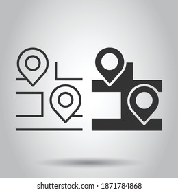 Map pin icon in flat style. gps navigation vector illustration on white isolated background. Locate position business concept.