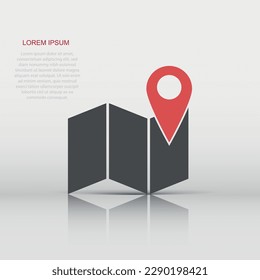 Map pin icon in flat style. Location gps illustration pictogram. Destination sign business concept.