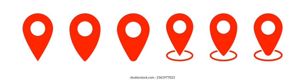 Map pin icon. Geo location signs. Road tag symbol. Place point symbols. Position pointer icons. Destination direction. Vector isolated sign.