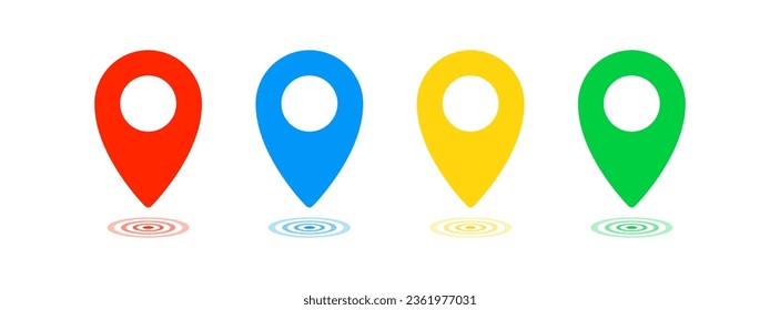 Map pin icon. Geo location signs. Road tag symbol. Place point symbols. Position pointer icons. Destination direction. Vector isolated sign.