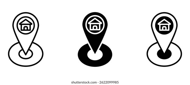 Map pin icon with house, ideal for real estate, home delivery, location-based apps, or address finding.