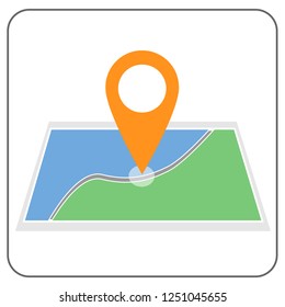 Map with a pin icon isolated on white