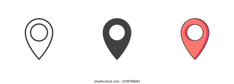 Map pin icon. Line, glyph and filled outline colorful version, outline and filled vector sign. Gps location symbol, logo illustration. Different style icons set. Vector graphics