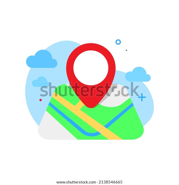 map and pin icon, location access\
permission concept illustration flat design vector eps10. modern\
graphic element for landing page, empty state ui,\
infographic