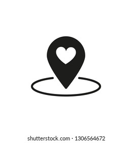 Map pin icon, location pin with heart symbol 